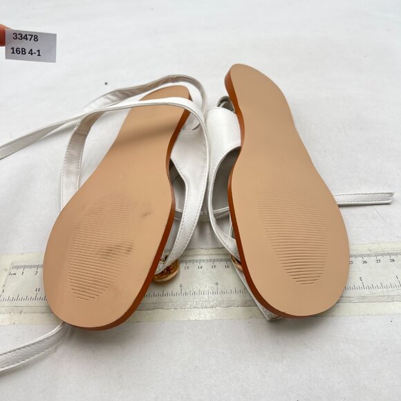 XYD White Open Toe Metal Gold Hardware Flip Flops Ankle Wrap Lace-up Flat Sandal - Picture 7 of 8